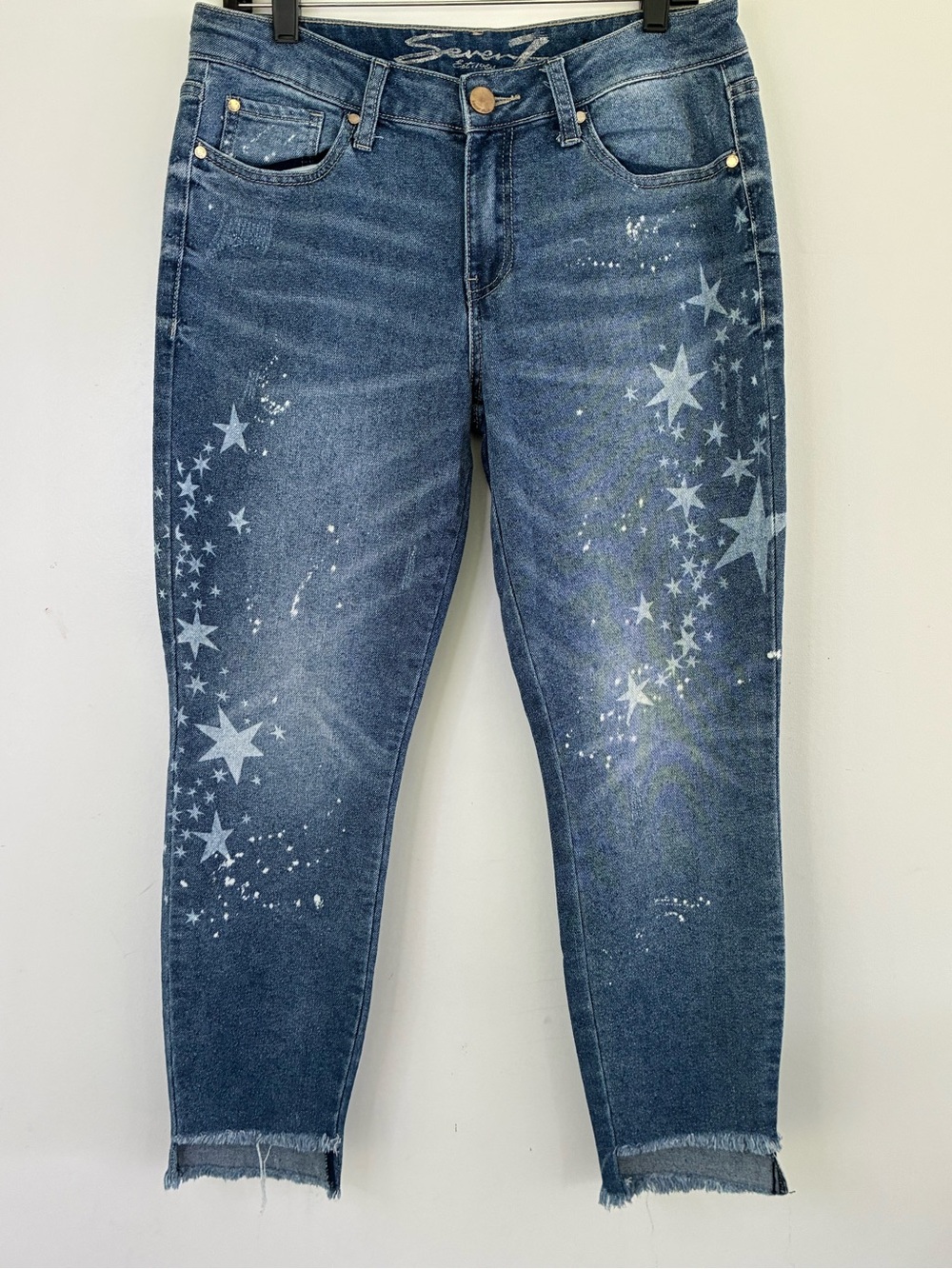 Seven7 Ankle Skinny Step Up Raw Freyed Hem Faded Star Print Womens 10